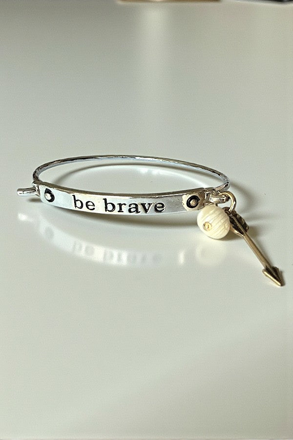 MESSAGE ETCHED CHARM DANGLE BANGLE BRACELET