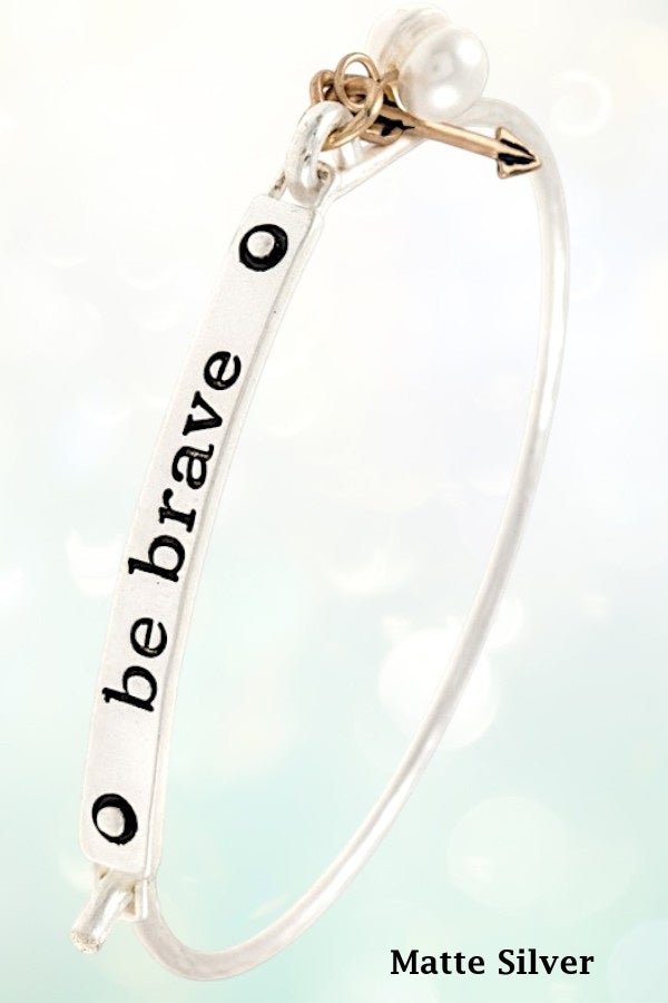 MESSAGE ETCHED CHARM DANGLE BANGLE BRACELET