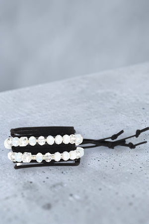 GLASS BEAD ACCENT MULTI WRAP FAUX SUEDE BRACELET