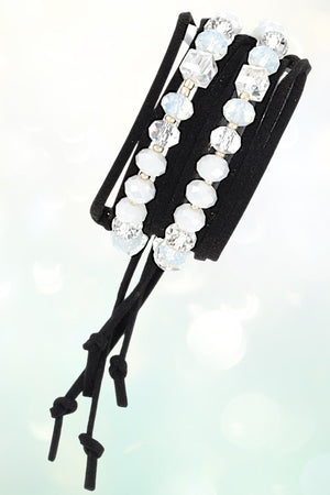 GLASS BEAD ACCENT MULTI WRAP FAUX SUEDE BRACELET
