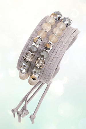 GLASS BEAD ACCENT MULTI WRAP FAUX SUEDE BRACELET
