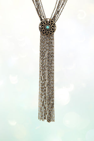 TQ GEM ETCHED DISK MULTI CHAIN LARIAT NECKLACE