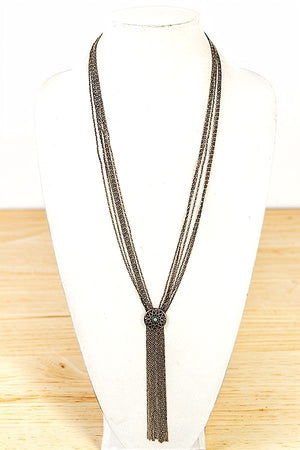 TQ GEM ETCHED DISK MULTI CHAIN LARIAT NECKLACE