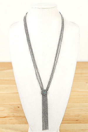 TQ GEM ETCHED DISK MULTI CHAIN LARIAT NECKLACE