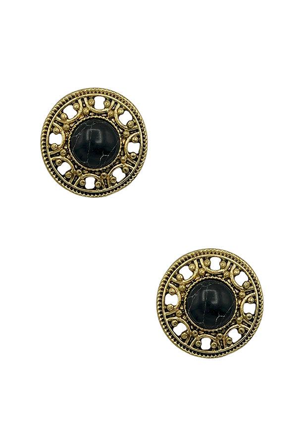 Round Framed Stone Post Earring