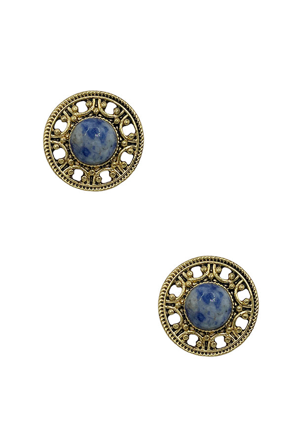 Round Framed Stone Post Earring