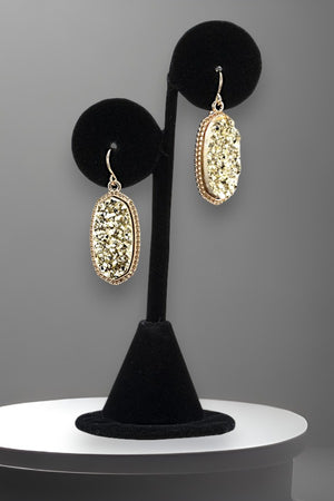 FAUX DRUZY OVAL STONE DANGLE EARRING