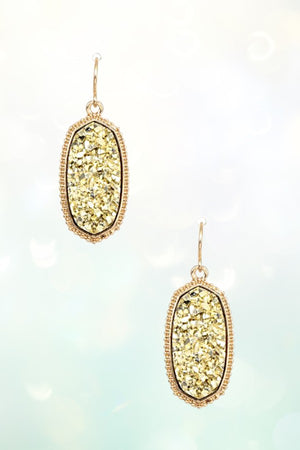 FAUX DRUZY OVAL STONE DANGLE EARRING