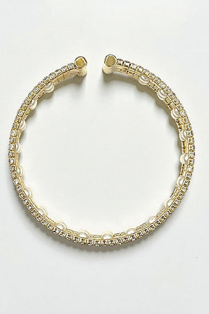 RHINESTONE PEARL PAVE FLEX CUFF BRACELET