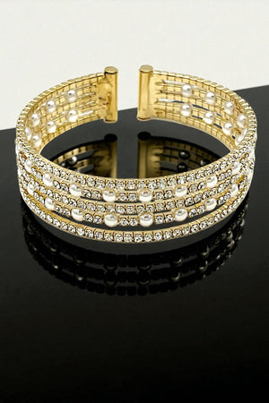 RHINESTONE PEARL PAVE FLEX CUFF BRACELET