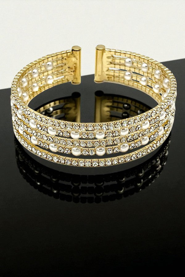 RHINESTONE PEARL PAVE FLEX CUFF BRACELET