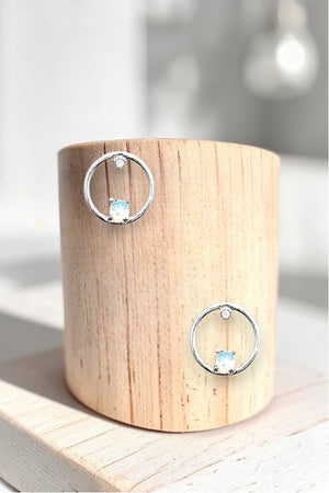 GEMSTONE ACCENT ROUND DROP STUD EARRING