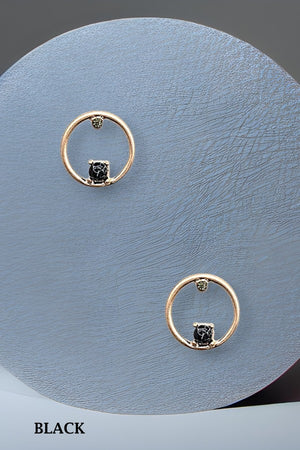 GEMSTONE ACCENT ROUND DROP STUD EARRING