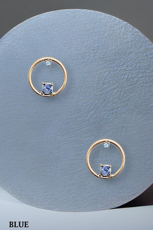GEMSTONE ACCENT ROUND DROP STUD EARRING