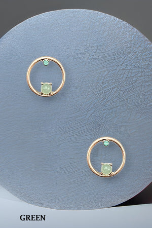 GEMSTONE ACCENT ROUND DROP STUD EARRING