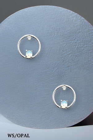 GEMSTONE ACCENT ROUND DROP STUD EARRING