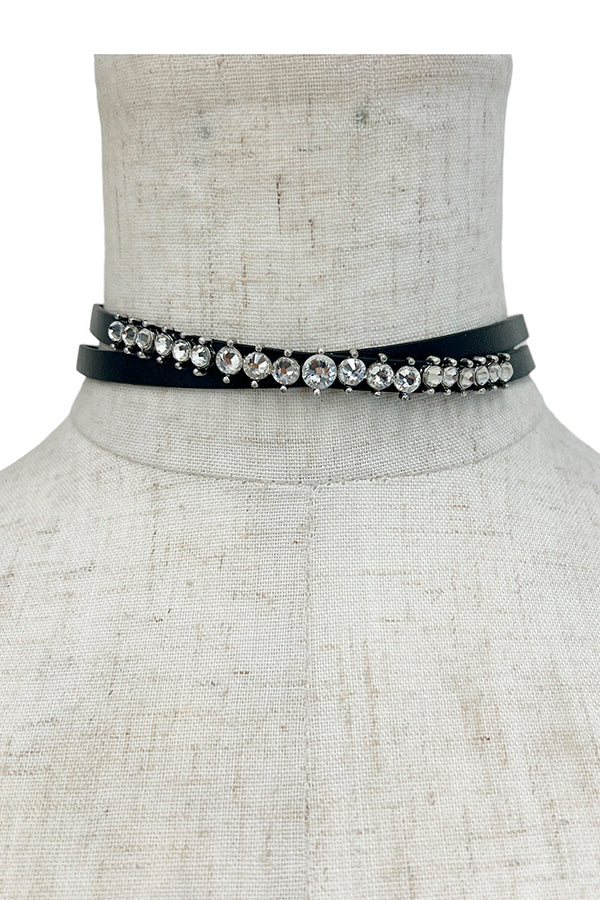 Round Gem Accent Faux Leather Choker Necklace