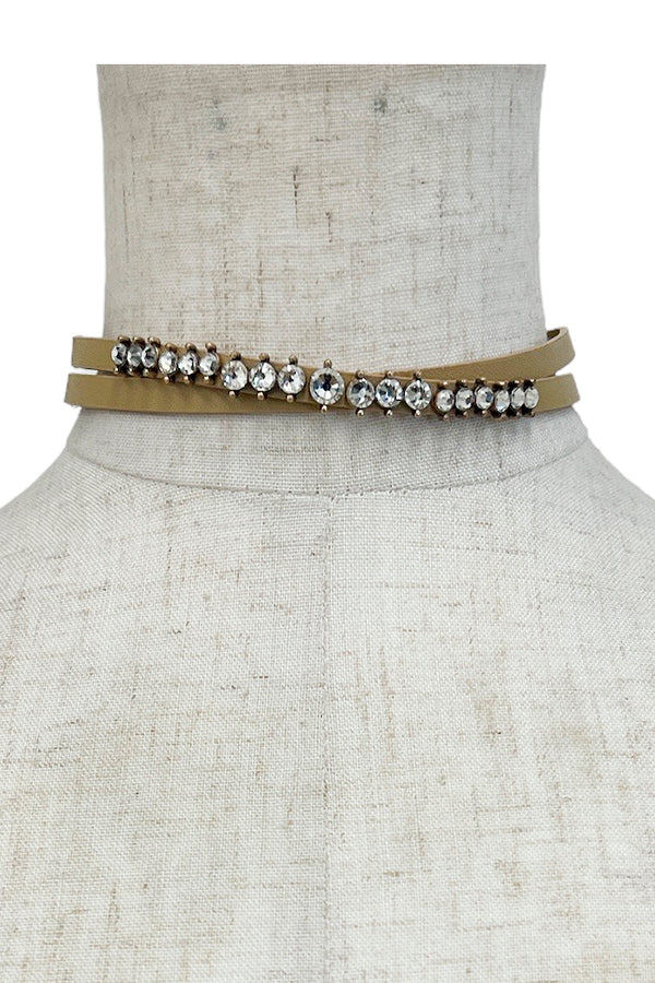 Round Gem Accent Faux Leather Choker Necklace