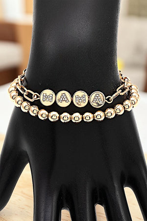 RHINESTONE LETTERING MAMA CHAIN BEADED MIX BRACELET SET