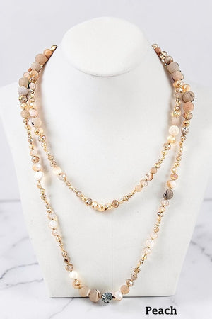ELONGATED SEMI PRECIOUS BEAD SINGLE STRAND NECKLACE