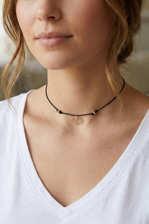 ELEPHANT CUT OUT PENDANT CORD CHOKER NECKLACE