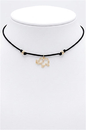 ELEPHANT CUT OUT PENDANT CORD CHOKER NECKLACE