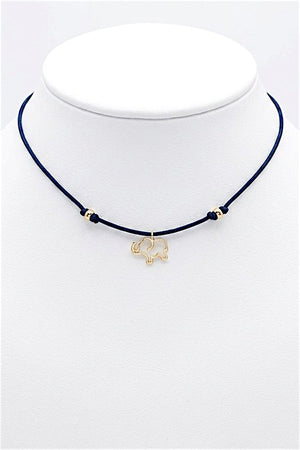 ELEPHANT CUT OUT PENDANT CORD CHOKER NECKLACE