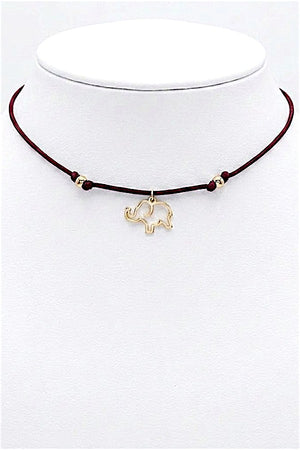 ELEPHANT CUT OUT PENDANT CORD CHOKER NECKLACE