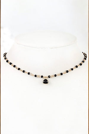 Bead Station Gem Pendant Choker Necklace