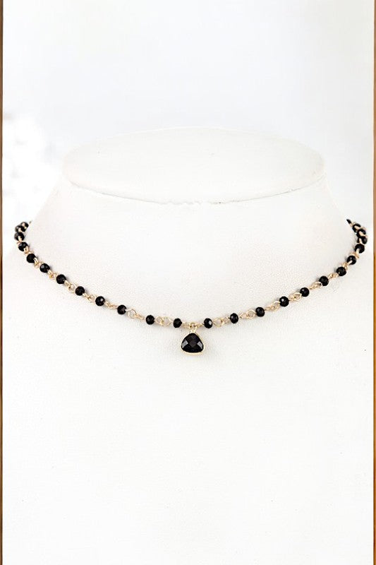 Bead Station Gem Pendant Choker Necklace