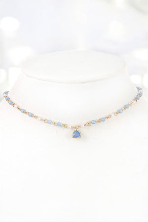 Bead Station Gem Pendant Choker Necklace