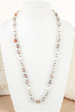 SEMI PRECIOUS STONE BEADED ELONGATED NECKLACE