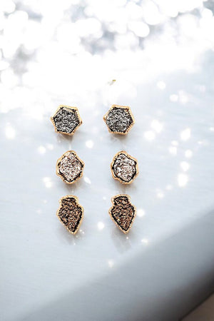 FAUX DRUZY STONE MIX POST EARRING SET