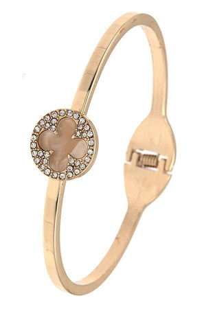 CLOVER RHINESTONE FRAMED HINGE BANGLE BRACELET