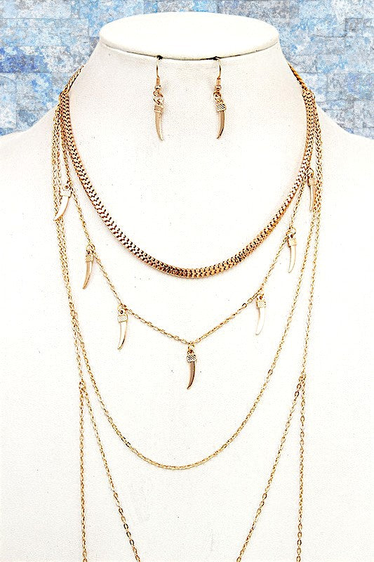 TUSK PENDANT DRAPED CHAIN NECKLACE SET