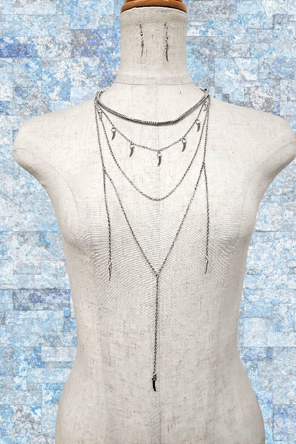 TUSK PENDANT DRAPED CHAIN NECKLACE SET