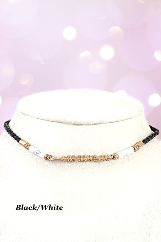 BE BRAVE Genuine Leather Bead Choker Necklace