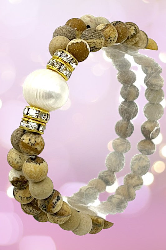 Semi Precious Bead Pearl Accent Bracelet