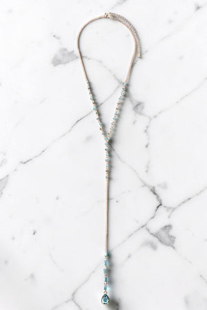 FACETED GLASS BEAD TEARDROP CRYSTAL PENDANT Y NECKLACE