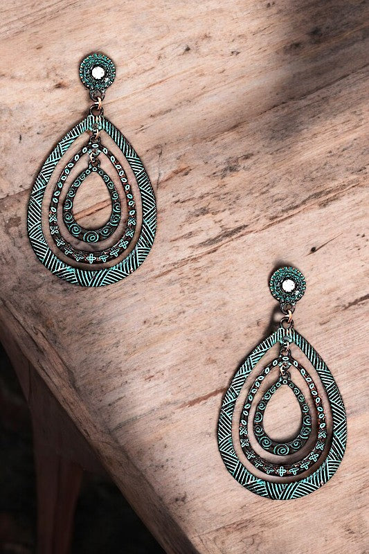 MULTI TEARDROP ETCHED DANGLE EARRING