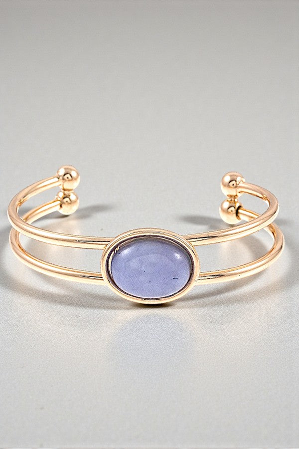 DOUBLE WIRE OVAL STONE CUFF BRACELET