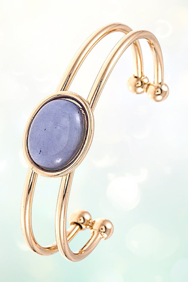 DOUBLE WIRE OVAL STONE CUFF BRACELET