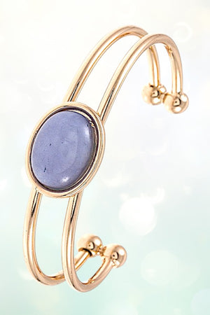DOUBLE WIRE OVAL STONE CUFF BRACELET