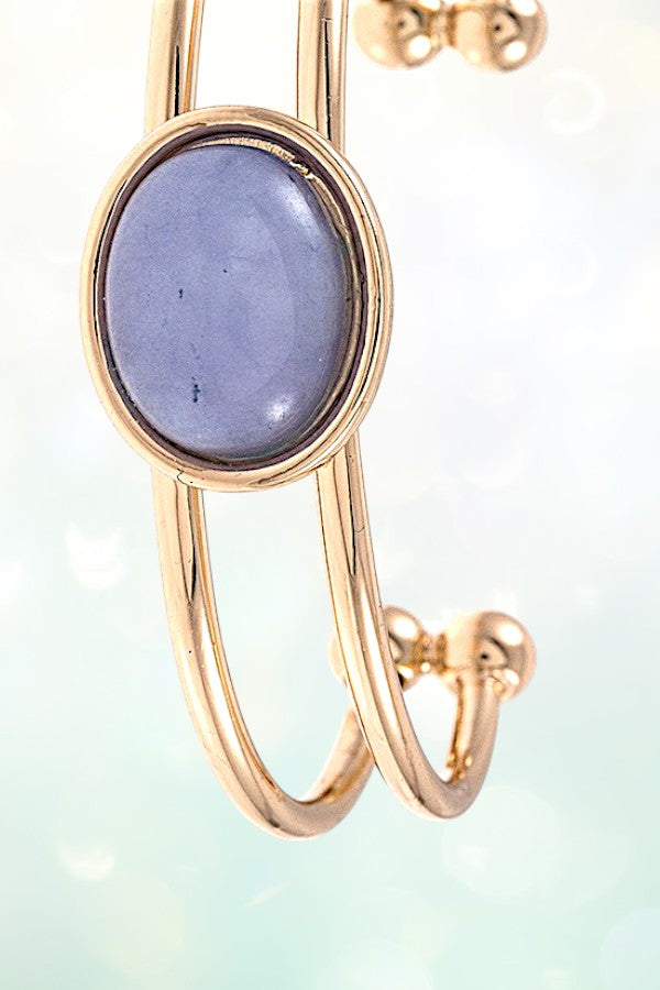 DOUBLE WIRE OVAL STONE CUFF BRACELET