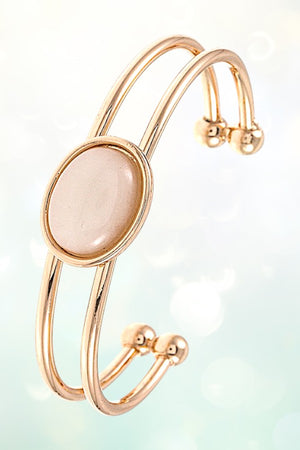 DOUBLE WIRE OVAL STONE CUFF BRACELET