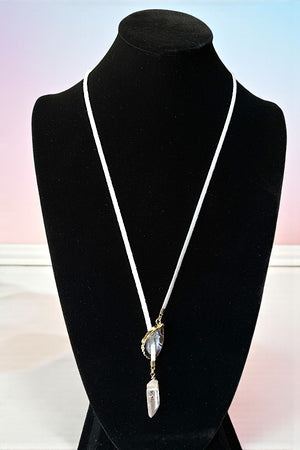 FAUX LEATHER STONE PENDANT LARIAT Y NECKLACE