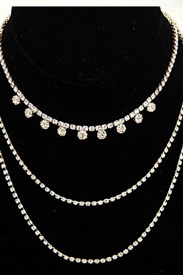 MULTI LAYERED RHINESTONE PAVE NECKLACE