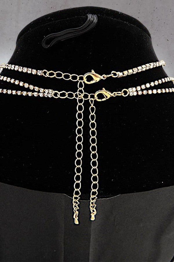MULTI LAYERED RHINESTONE PAVE NECKLACE