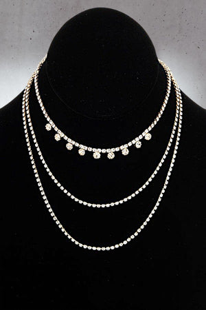 MULTI LAYERED RHINESTONE PAVE NECKLACE