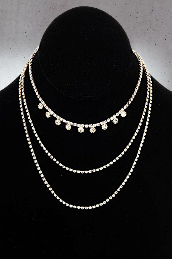 MULTI LAYERED RHINESTONE PAVE NECKLACE